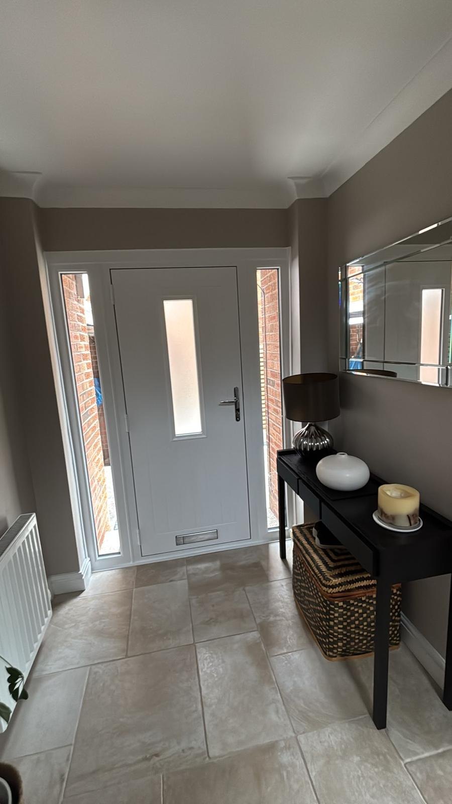 White door, hallway